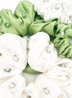 White Rhinestone Embellished Oversized Silk Scrunchie