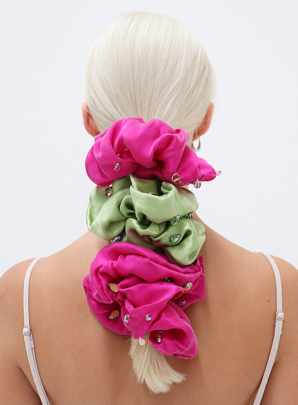 Green Rhinestone Embellished Oversized Silk Scrunchie