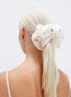 White Rhinestone Embellished Oversized Silk Scrunchie