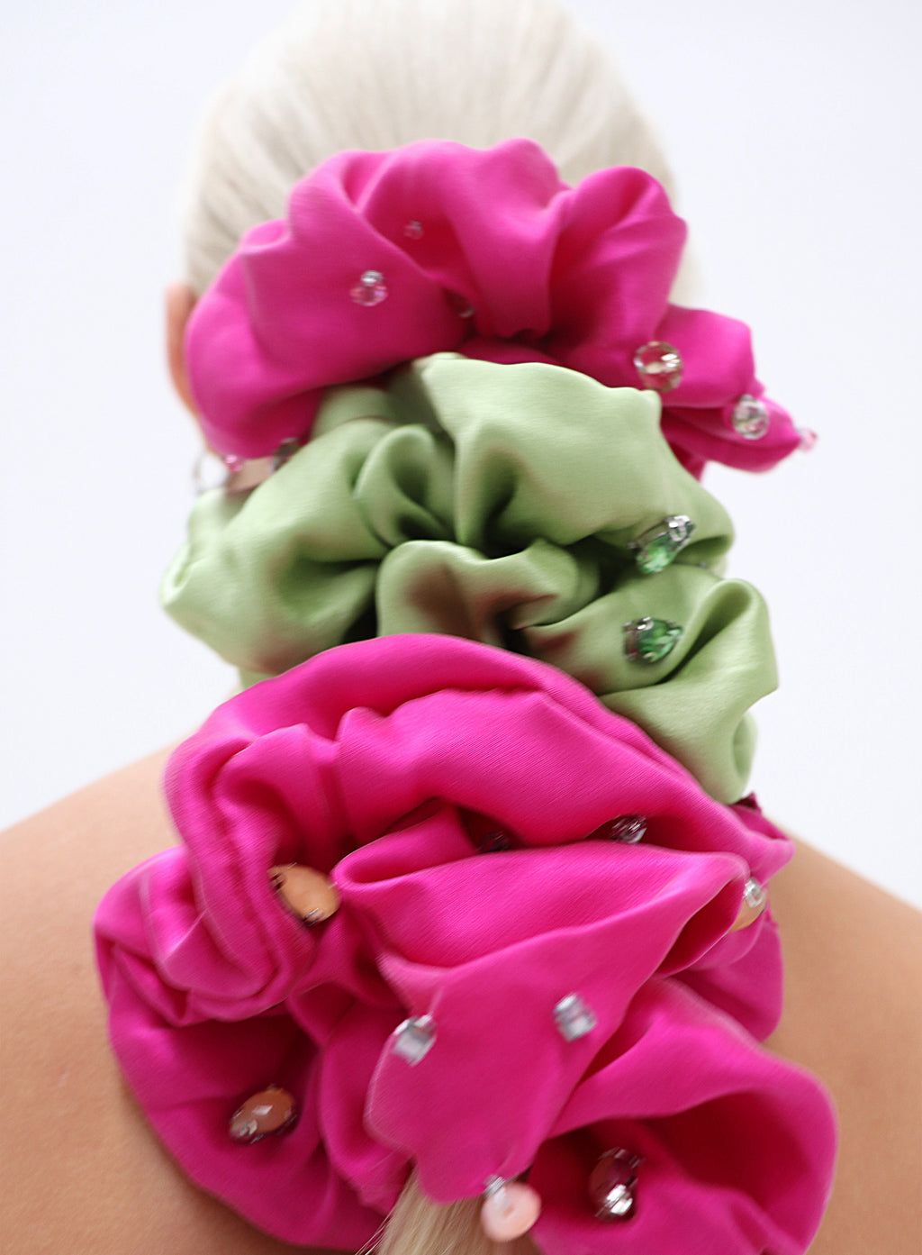 Green Rhinestone Embellished Oversized Silk Scrunchie