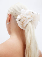 White Rhinestone Embellished Oversized Silk Scrunchie