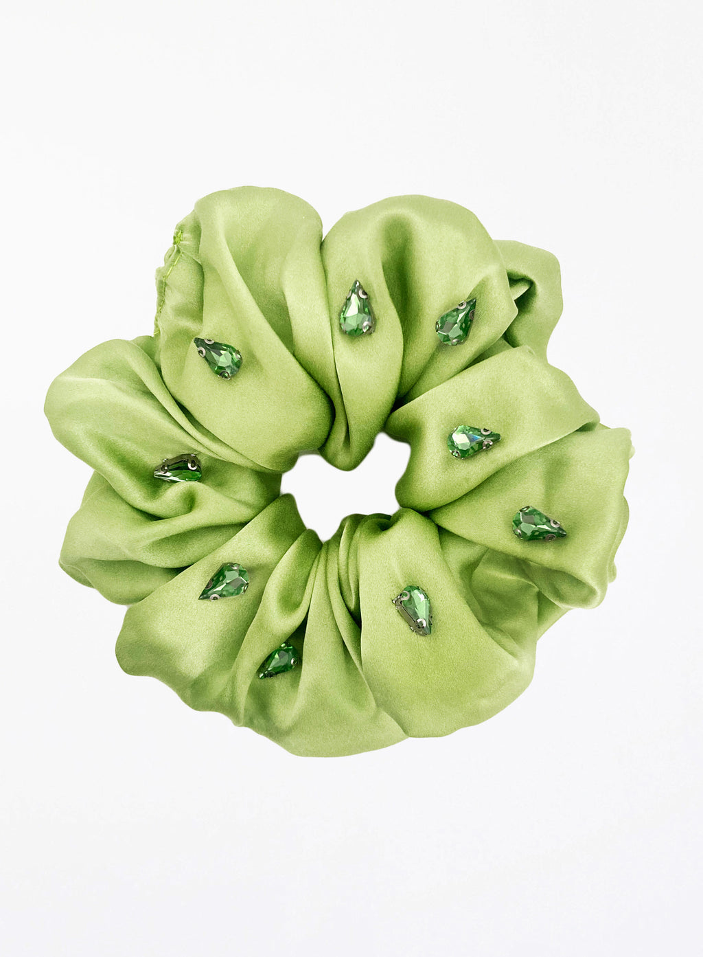 Green Rhinestone Embellished Oversized Silk Scrunchie 