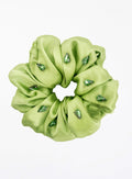 Green Rhinestone Embellished Oversized Silk Scrunchie 
