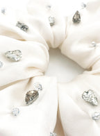 White Rhinestone Embellished Oversized Silk Scrunchie
