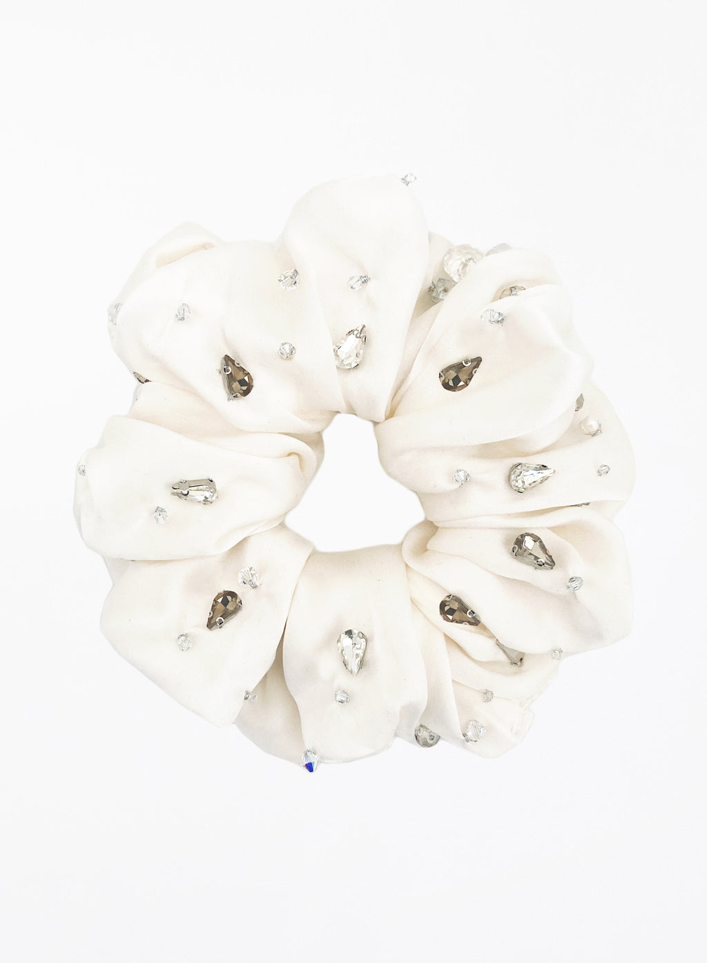 White Rhinestone Embellished Oversized Silk Scrunchie