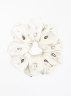 White Rhinestone Embellished Oversized Silk Scrunchie