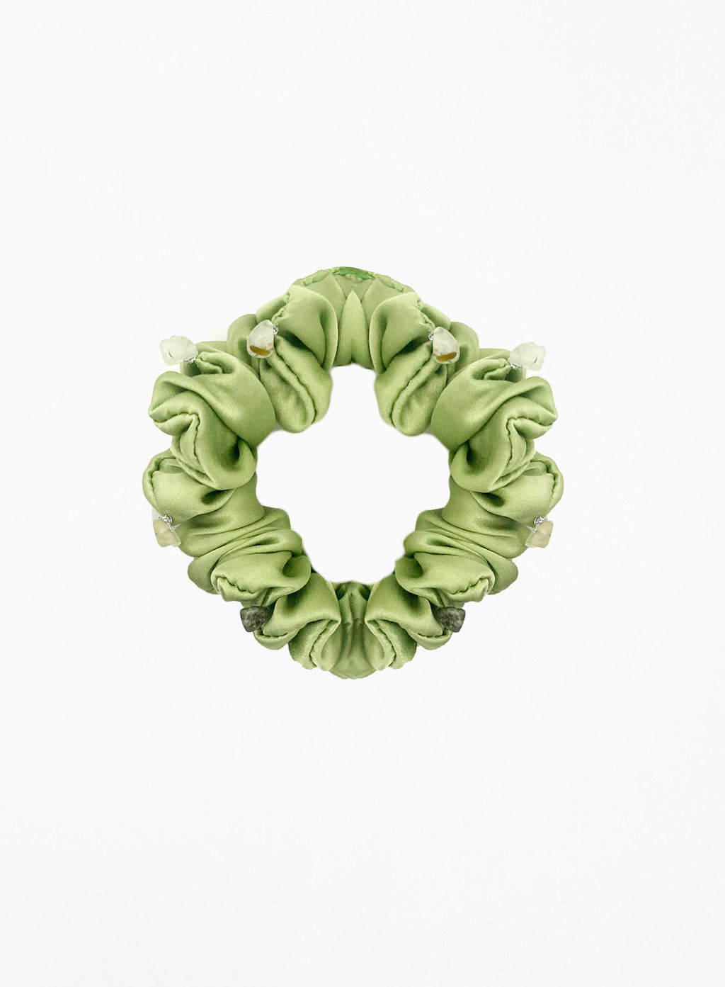 Green Embellished Silk Scrunchie Set