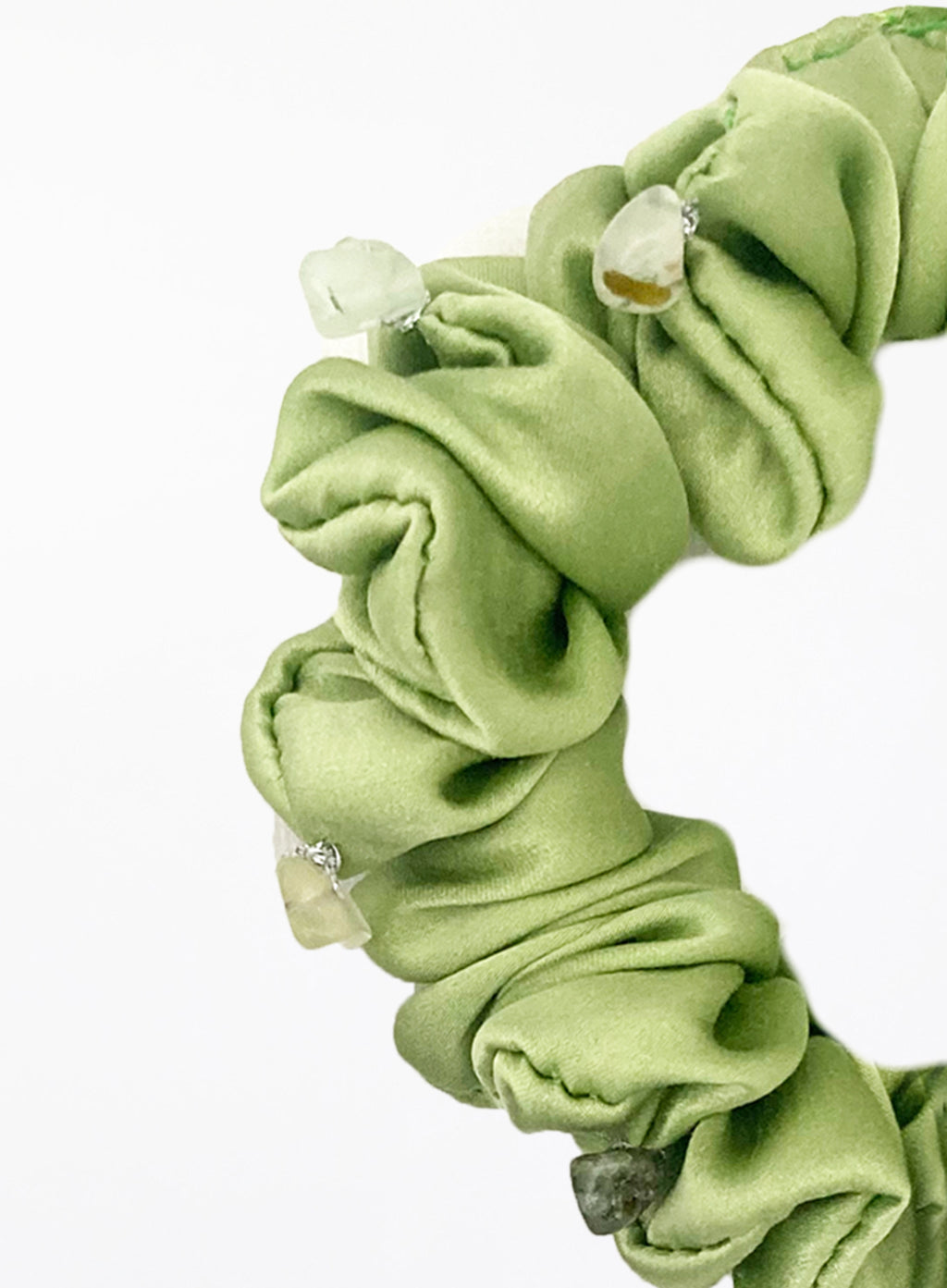 Green Embellished Silk Scrunchie Set