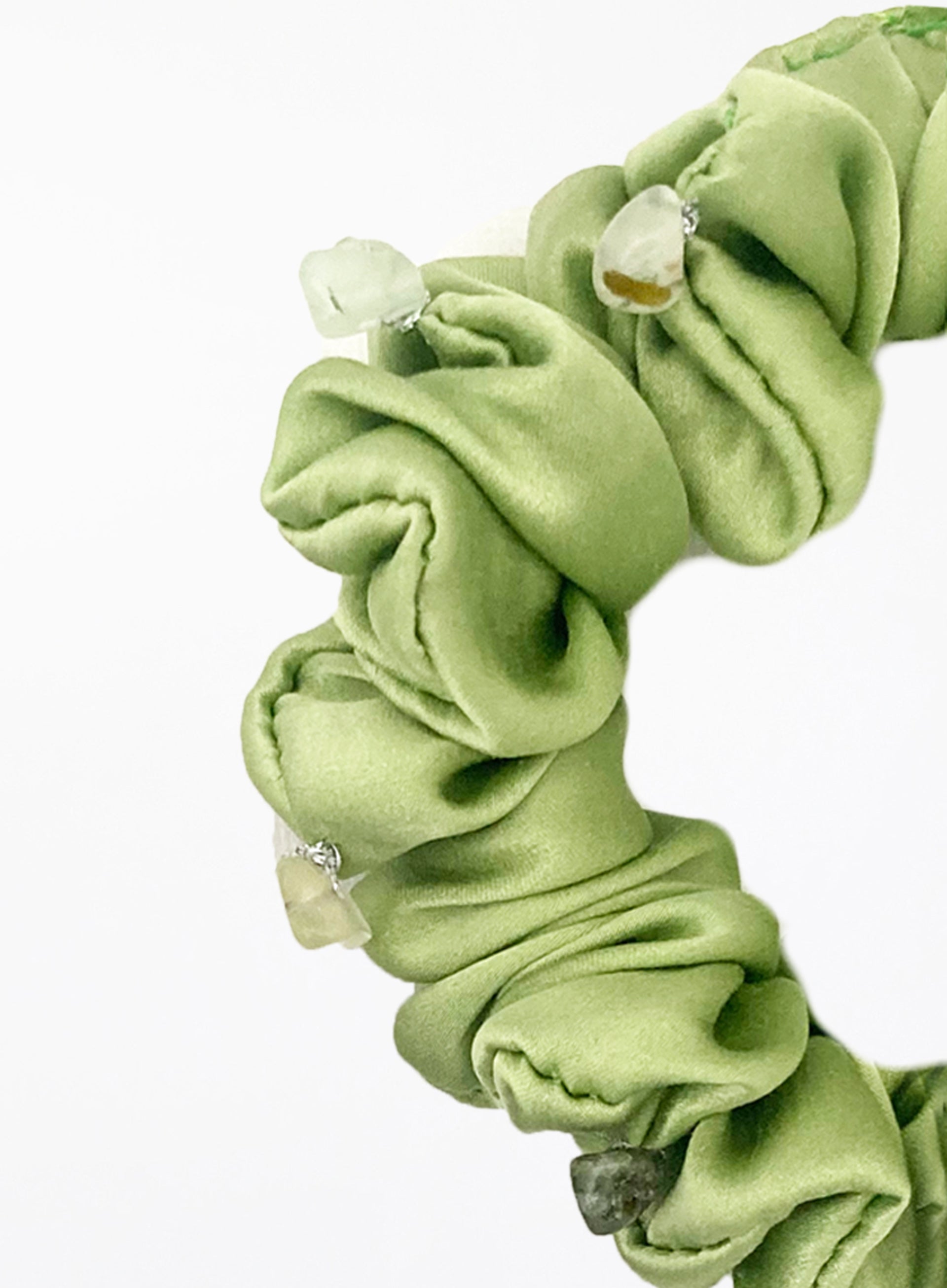 Green Embellished Silk Scrunchie Set