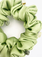 Green Embellished Silk Scrunchie Set
