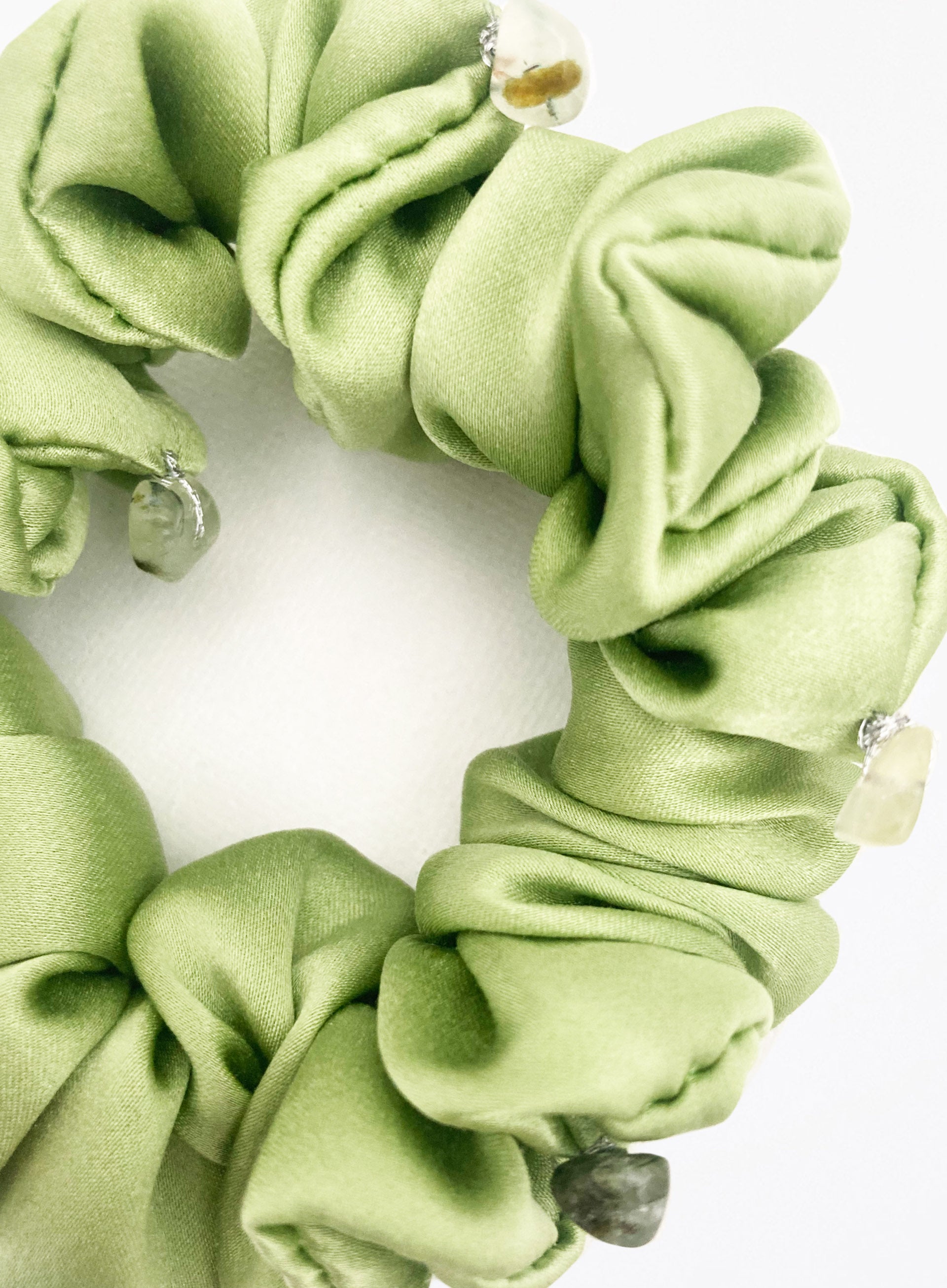 Green Embellished Silk Scrunchie Set