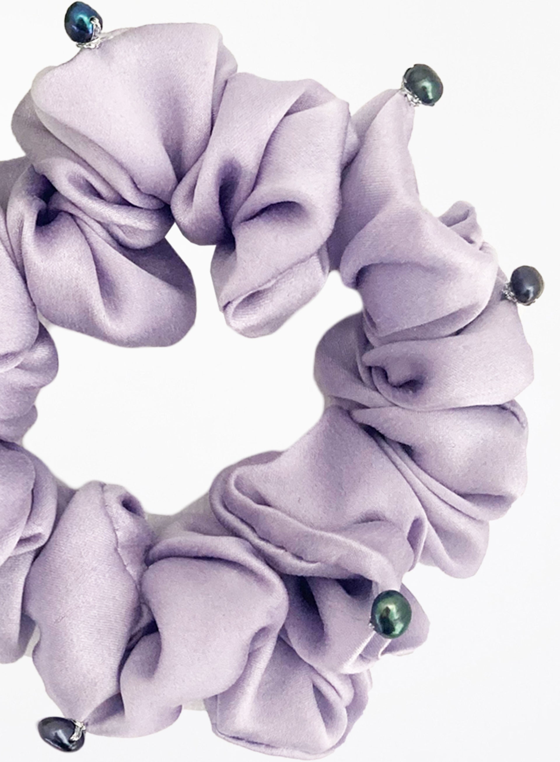 Purple Embellished Silk Scrunchie Set