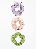 Purple Pink Green Embellished Silk Scrunchie Set