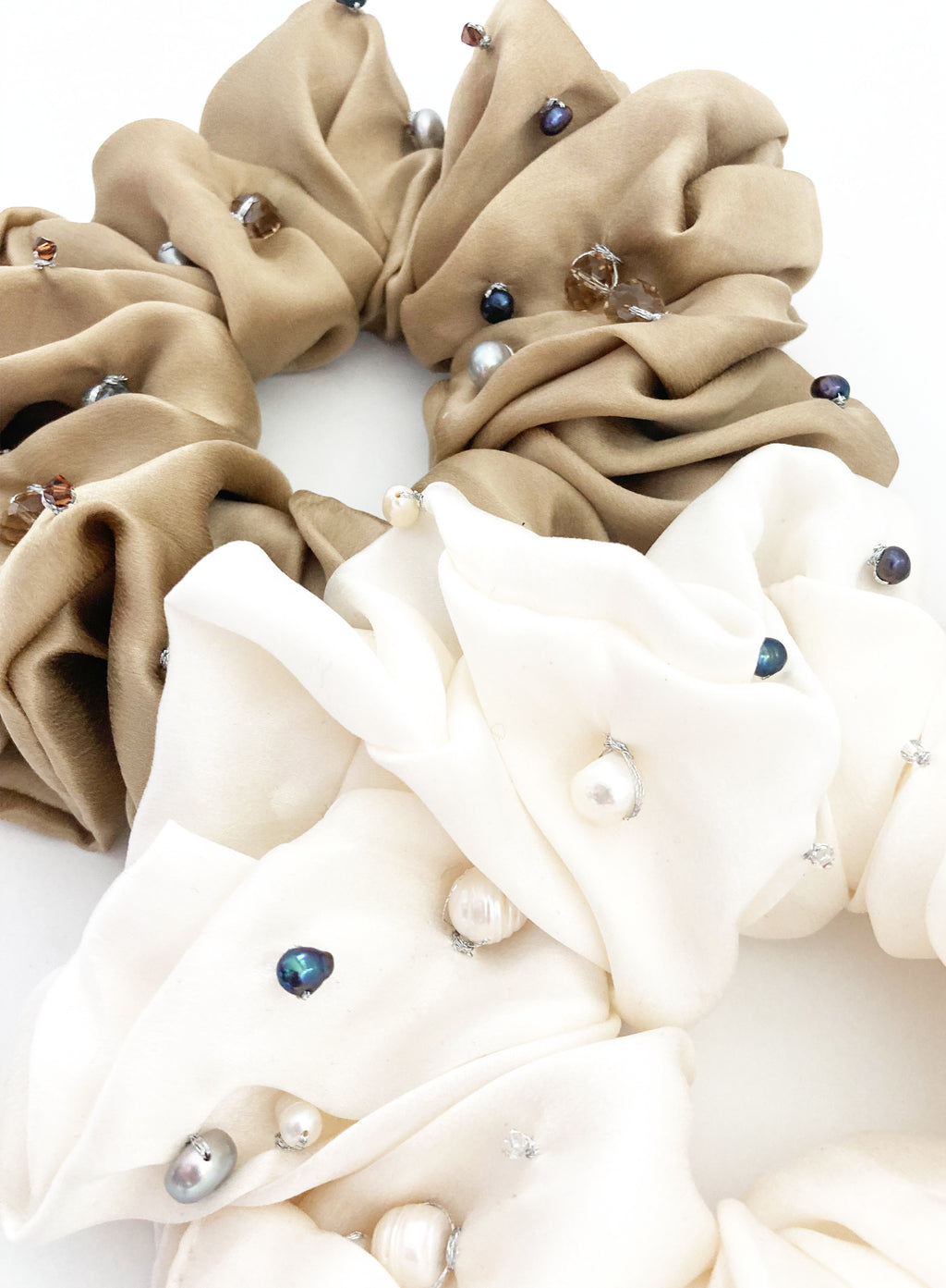 Pearls Embellished Oversized Silk Scrunchie