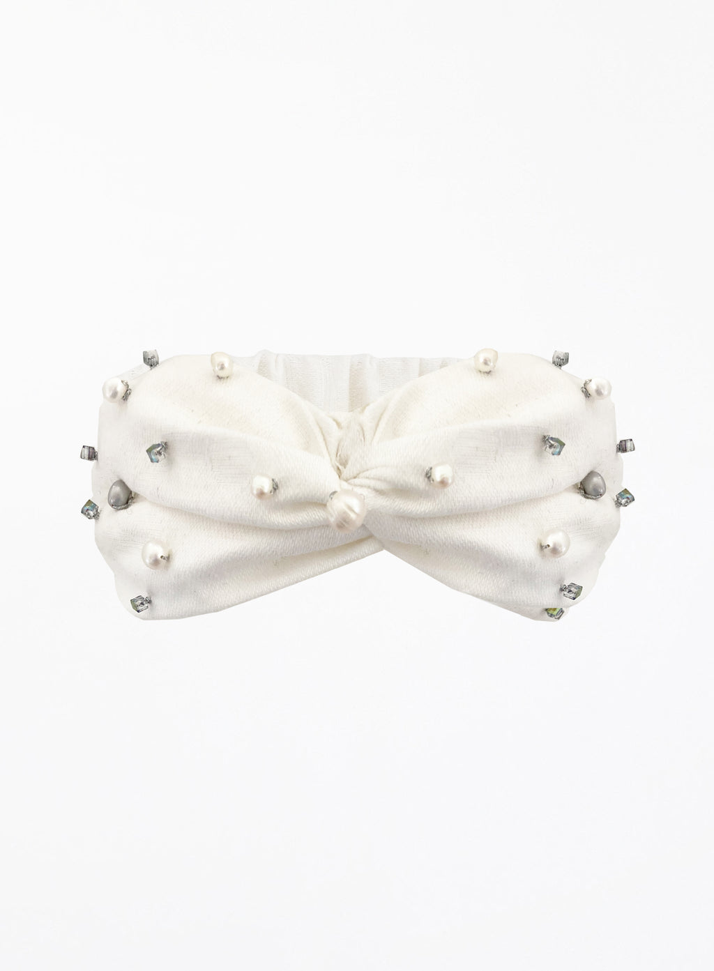 white pearl embellished linen headband headwrap 