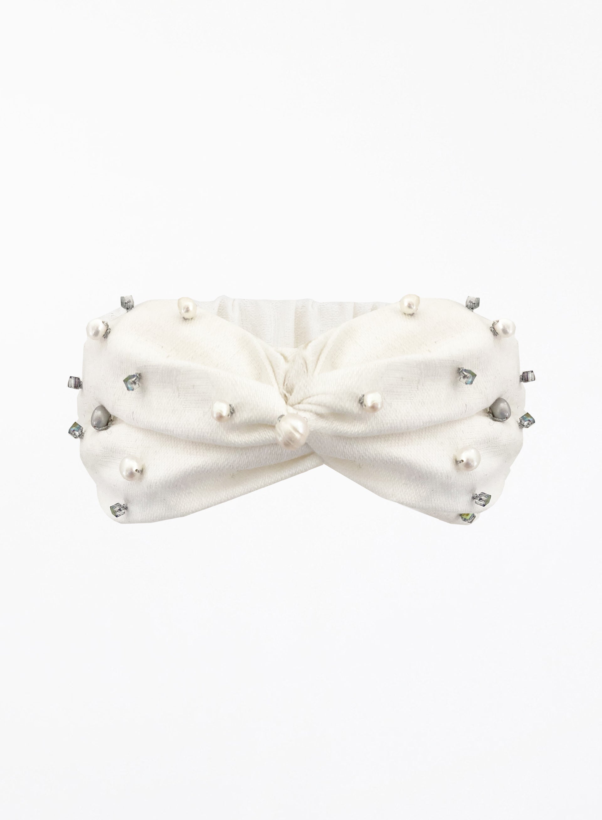 white pearl embellished linen headband headwrap 