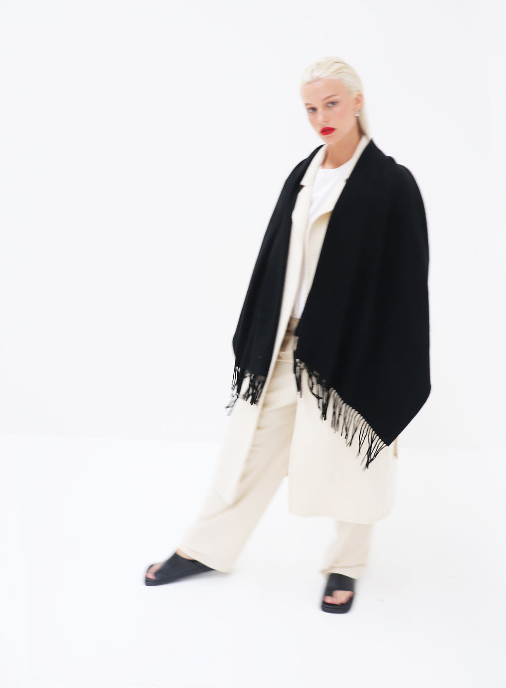 Black Fringed Wool Lambswool Scarf