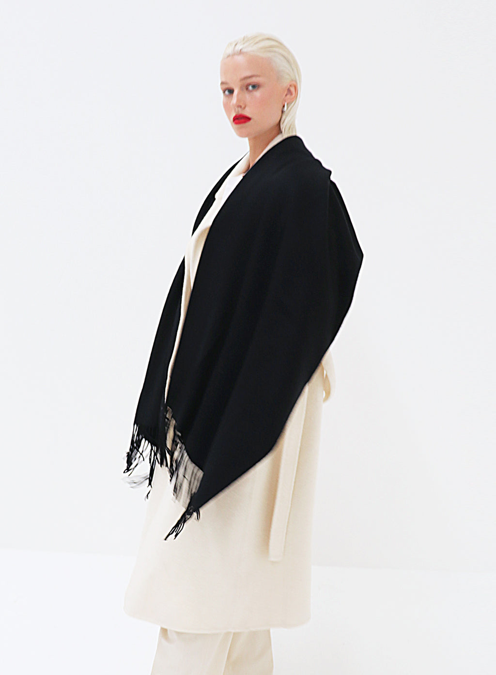 Black Fringed Wool Lambswool Scarf