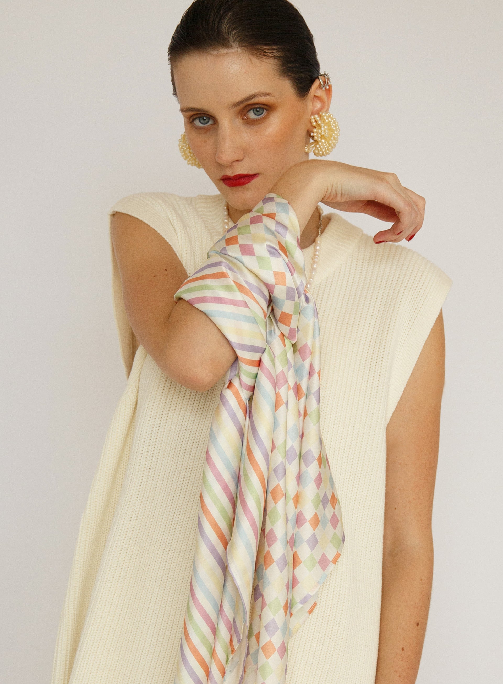 Striped Silk Square Scarf