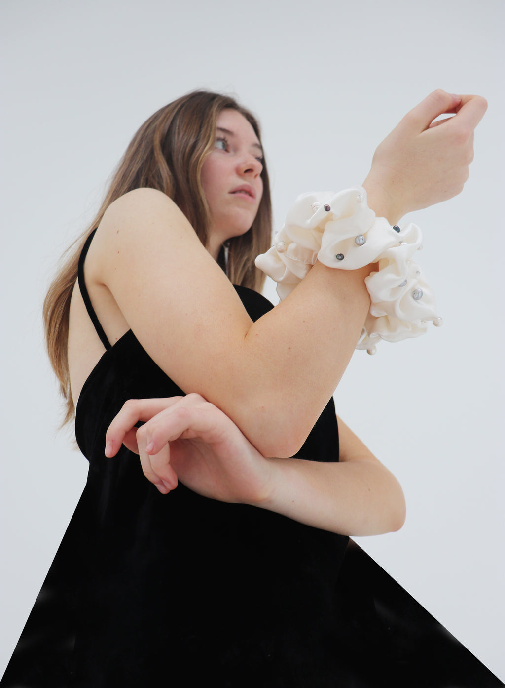 Pearls Embellished Oversized Silk Scrunchie