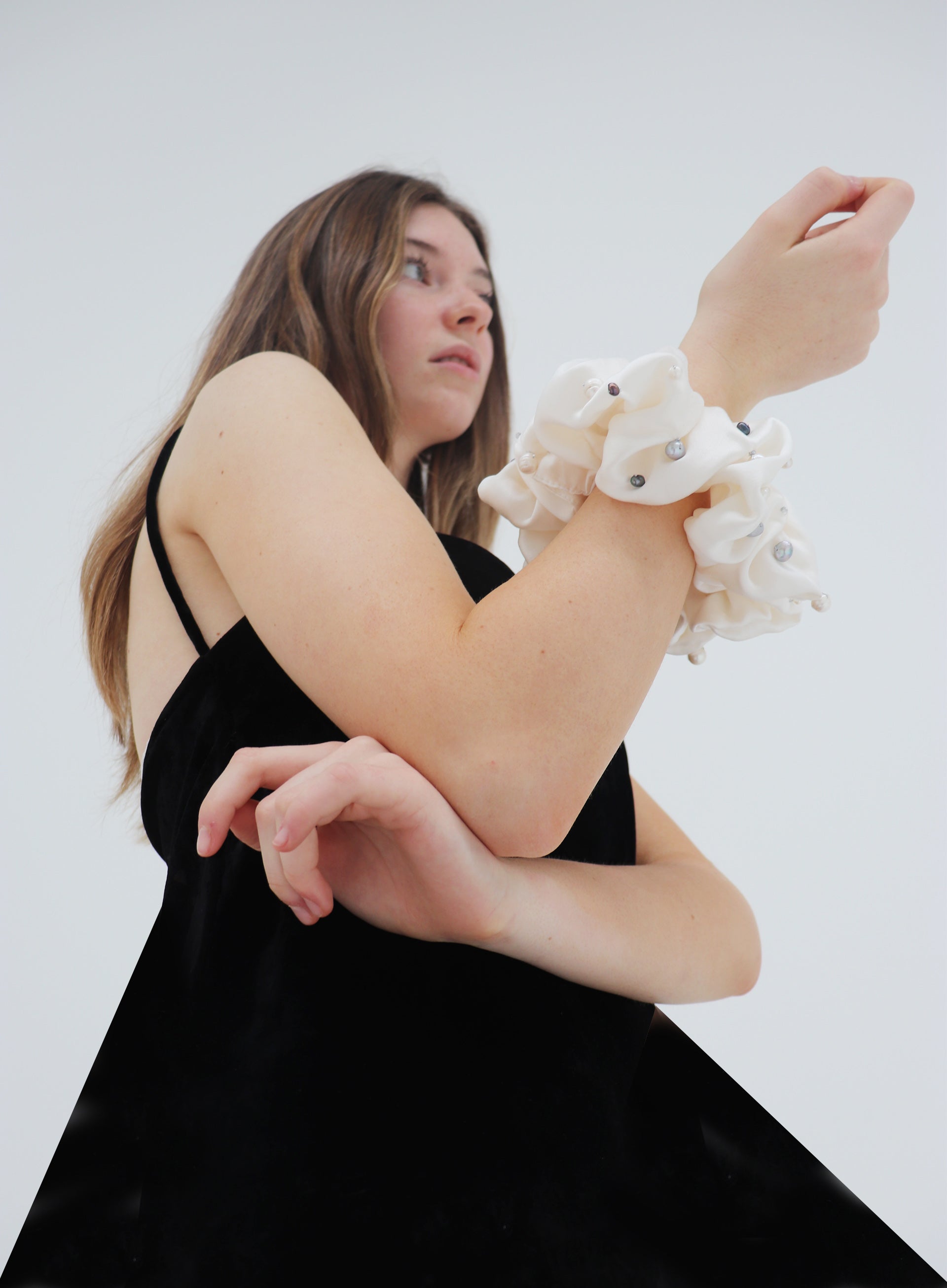 Pearls Embellished Oversized Silk Scrunchie