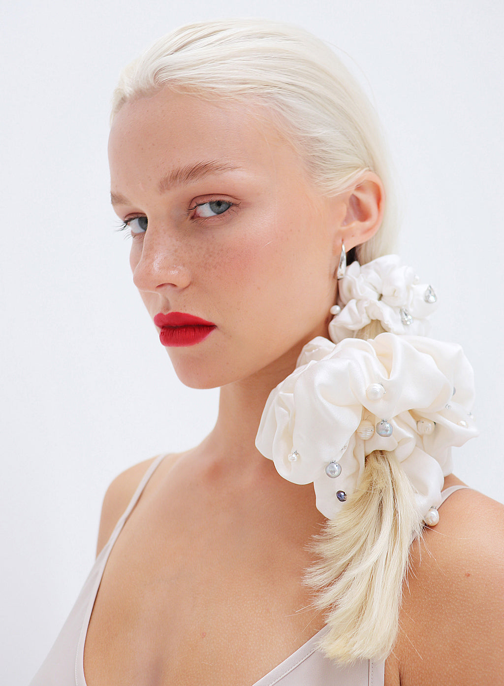 Pearls Embellished Oversized Silk Scrunchie