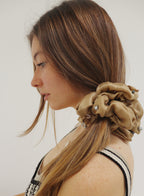Beige Embellished Oversized Silk Scrunchie