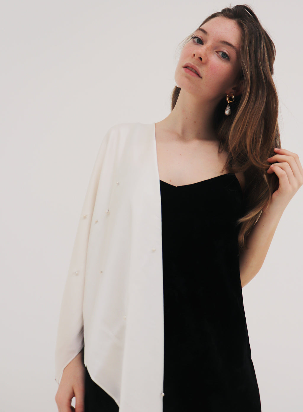 Eugenia Pearl Embellished Silk Scarf