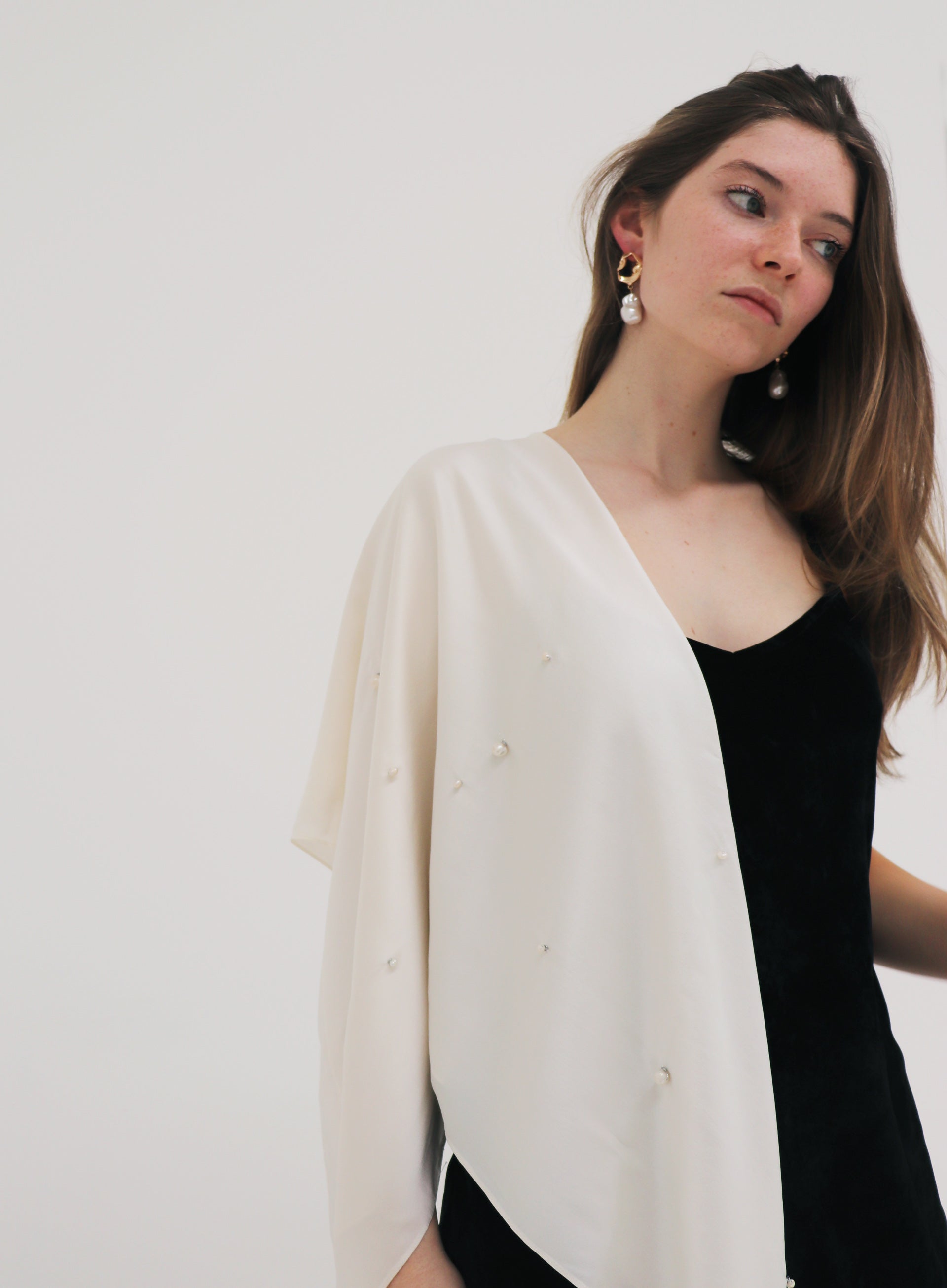 Eugenia Pearl Embellished Silk Scarf