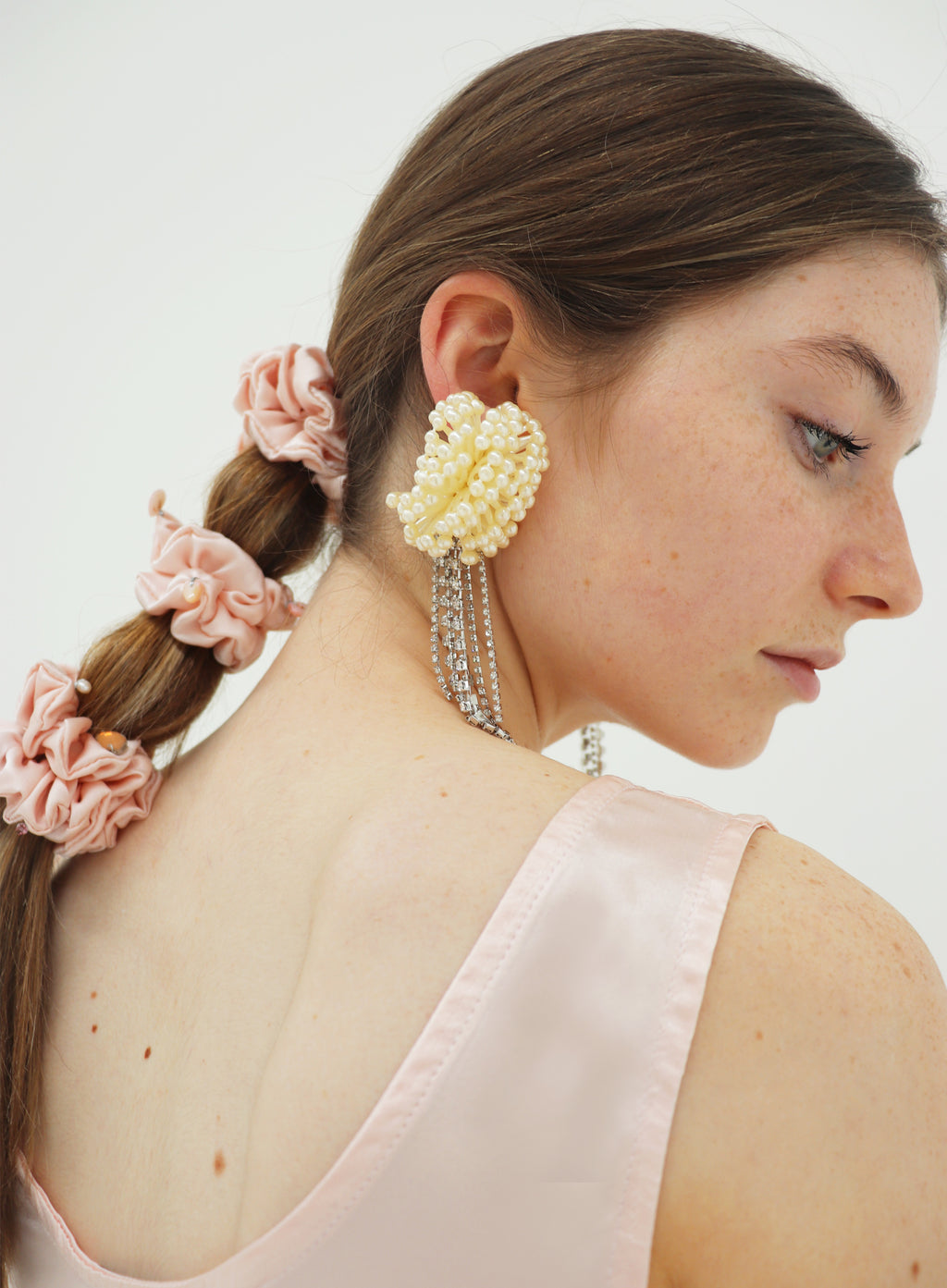 Pink Embellished Silk Scrunchie Set