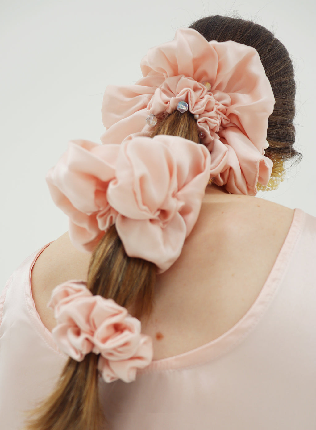 Pink Pearls Embellished Oversized Silk Scrunchie