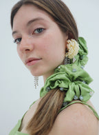 Green Embellished Oversized Silk Scrunchie