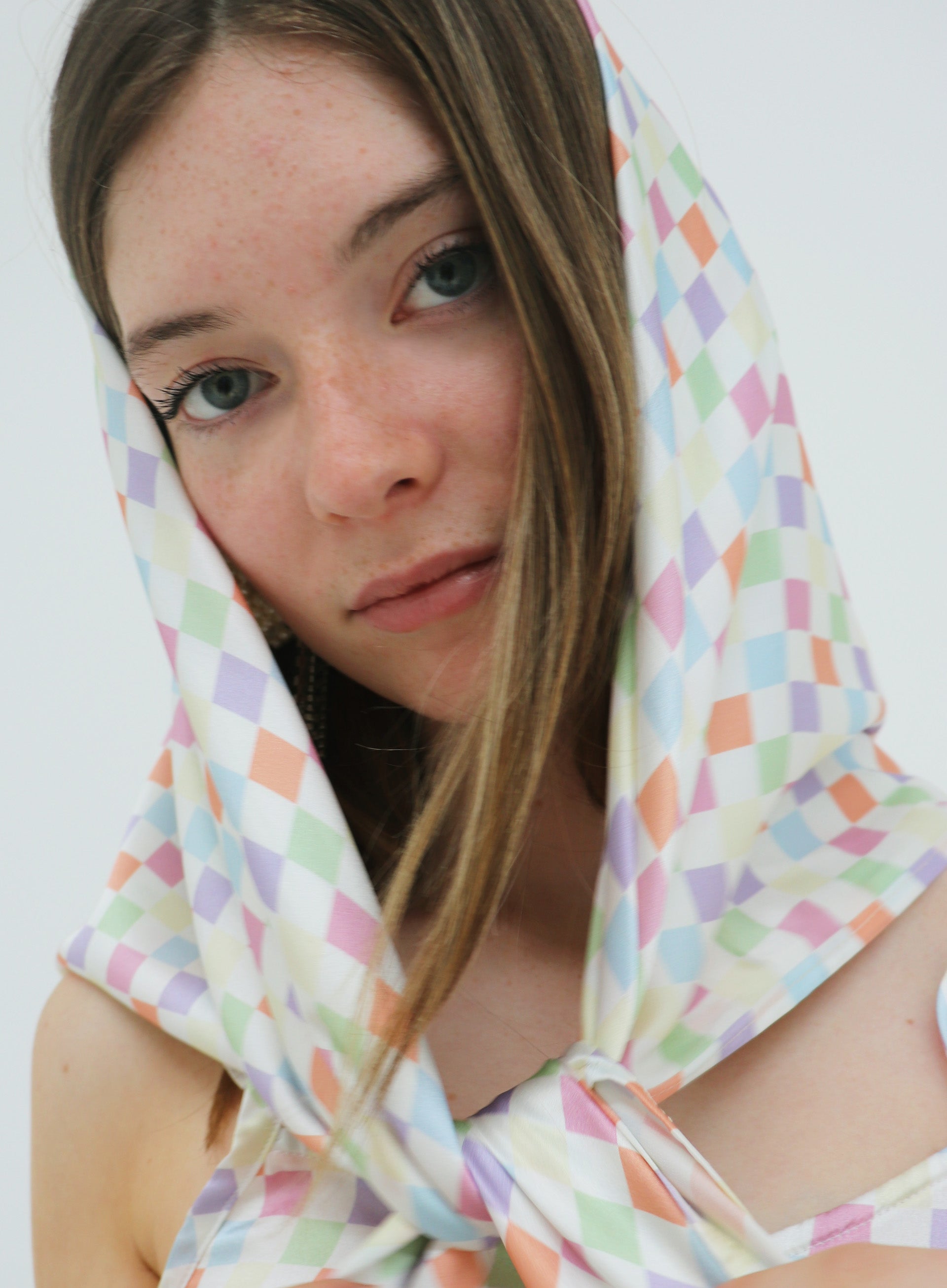 Checked Silk Square Scarf