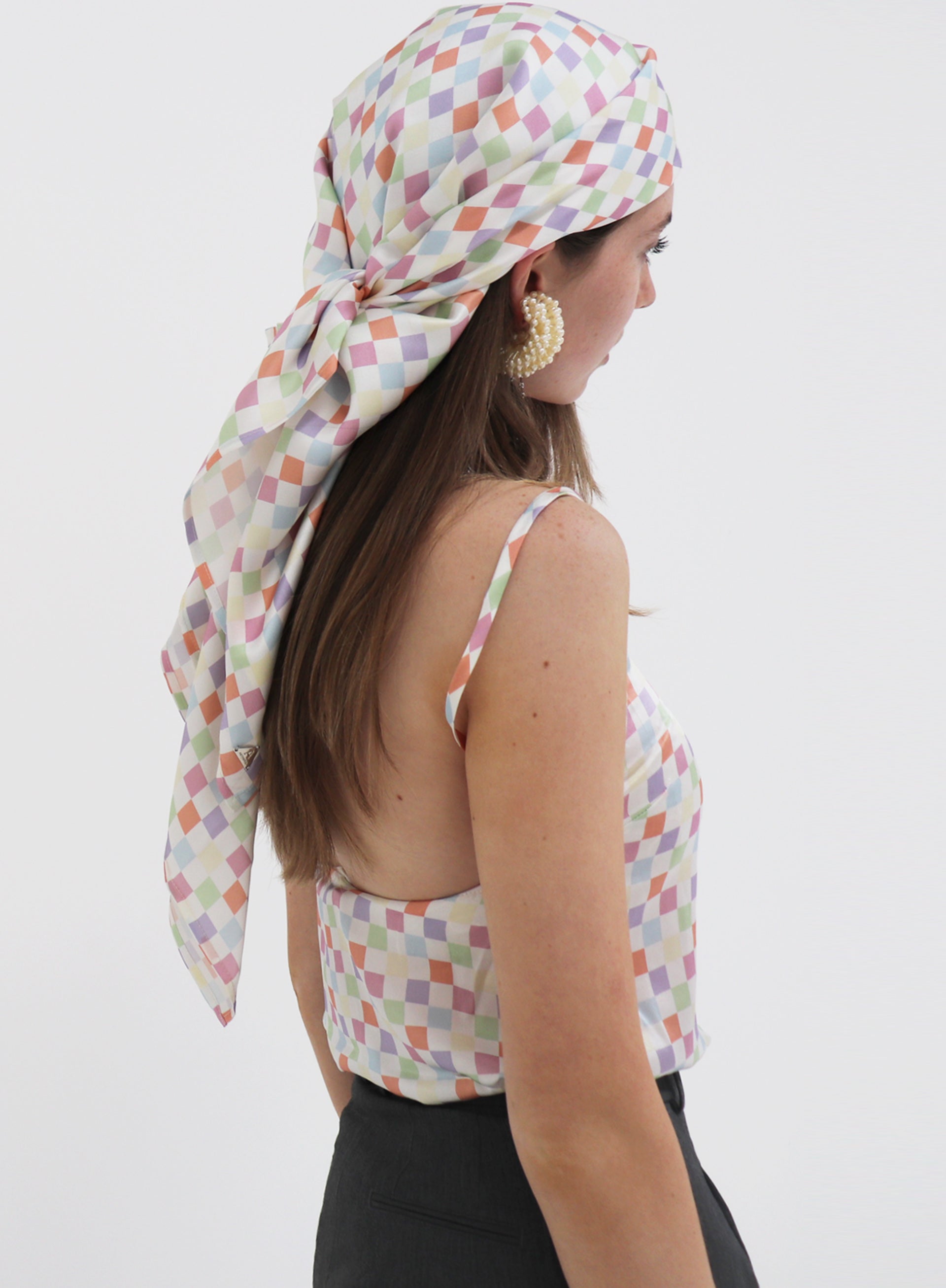 Checked Silk Square Scarf