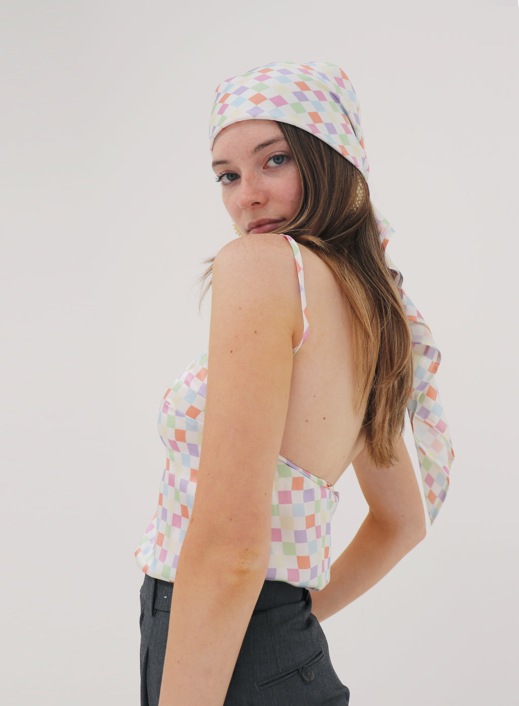 Checked Silk Square Scarf