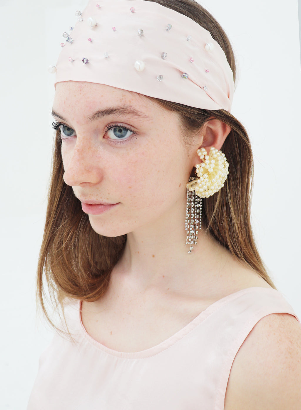 Pink Embellished Silk Headwrap Headband