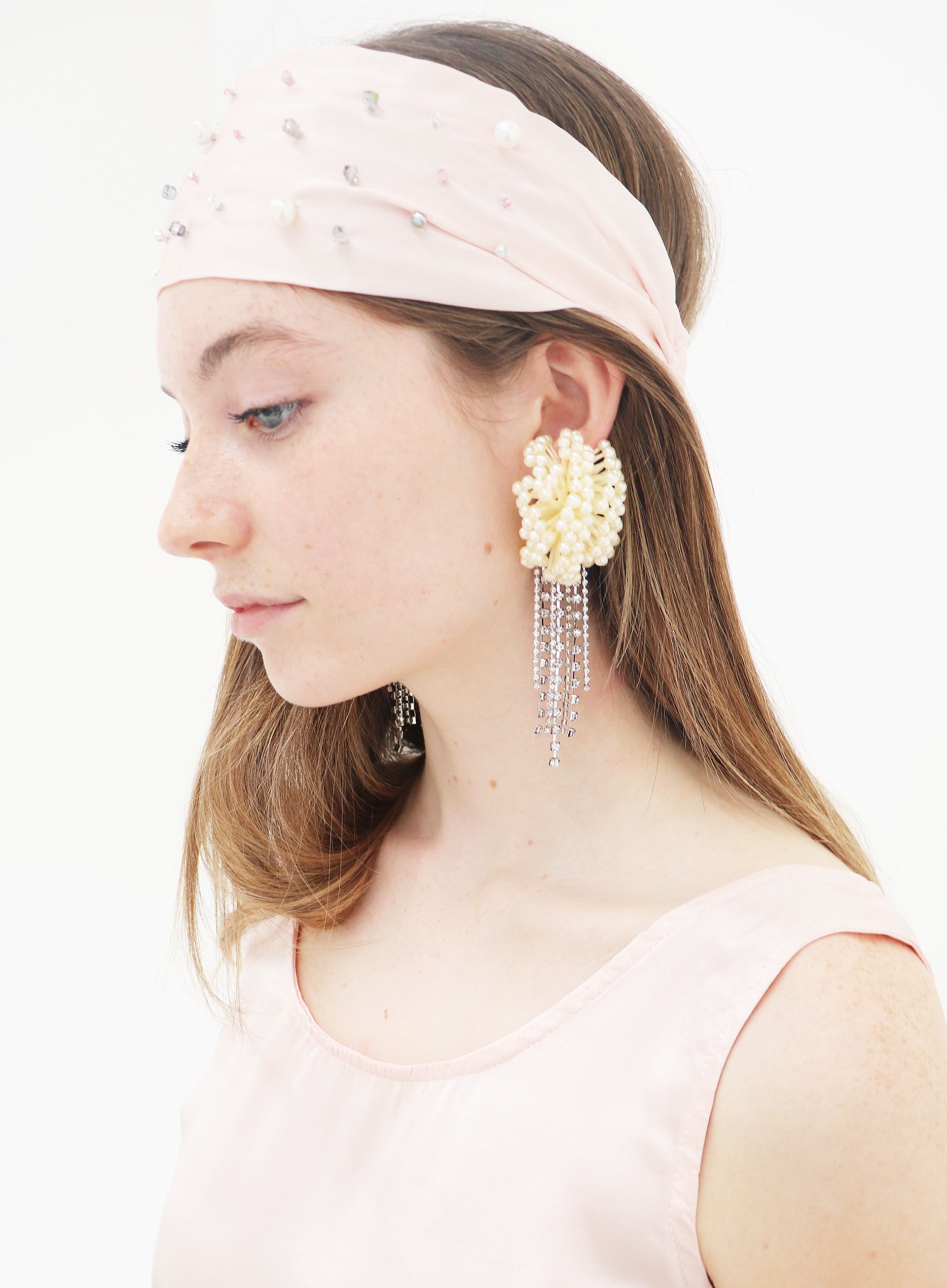 Pink Embellished Silk Headwrap Headband