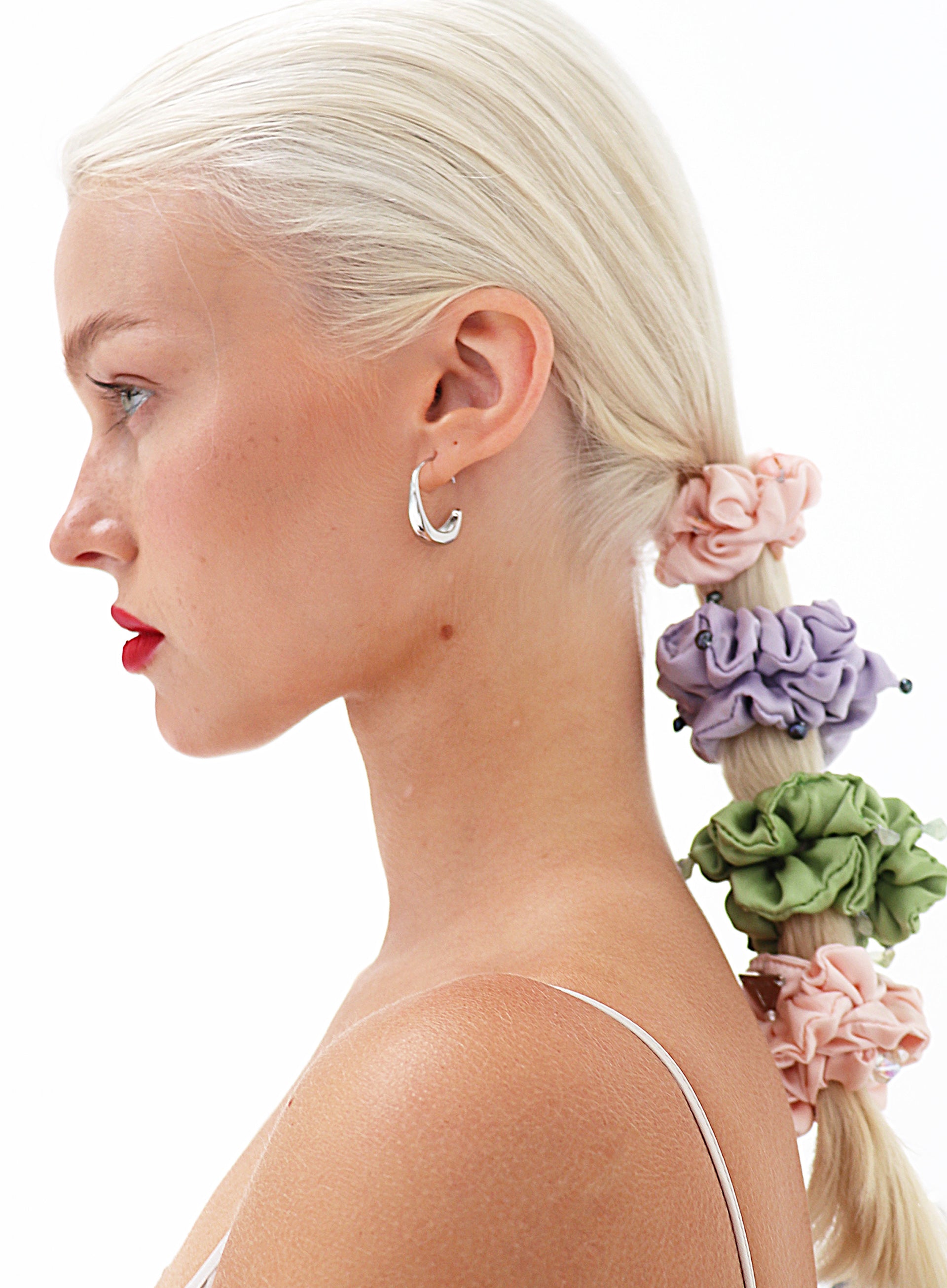 Purple Pink Green Embellished Silk Scrunchie Set