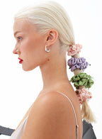 Purple Pink Green Embellished Silk Scrunchie Set