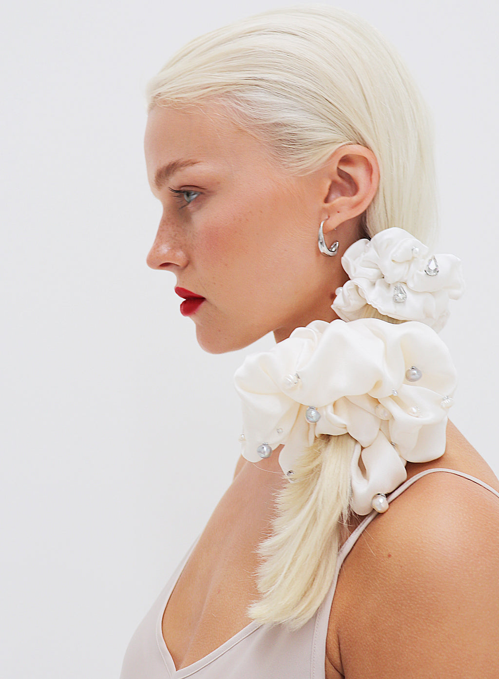 Pearls Embellished Oversized Silk Scrunchie