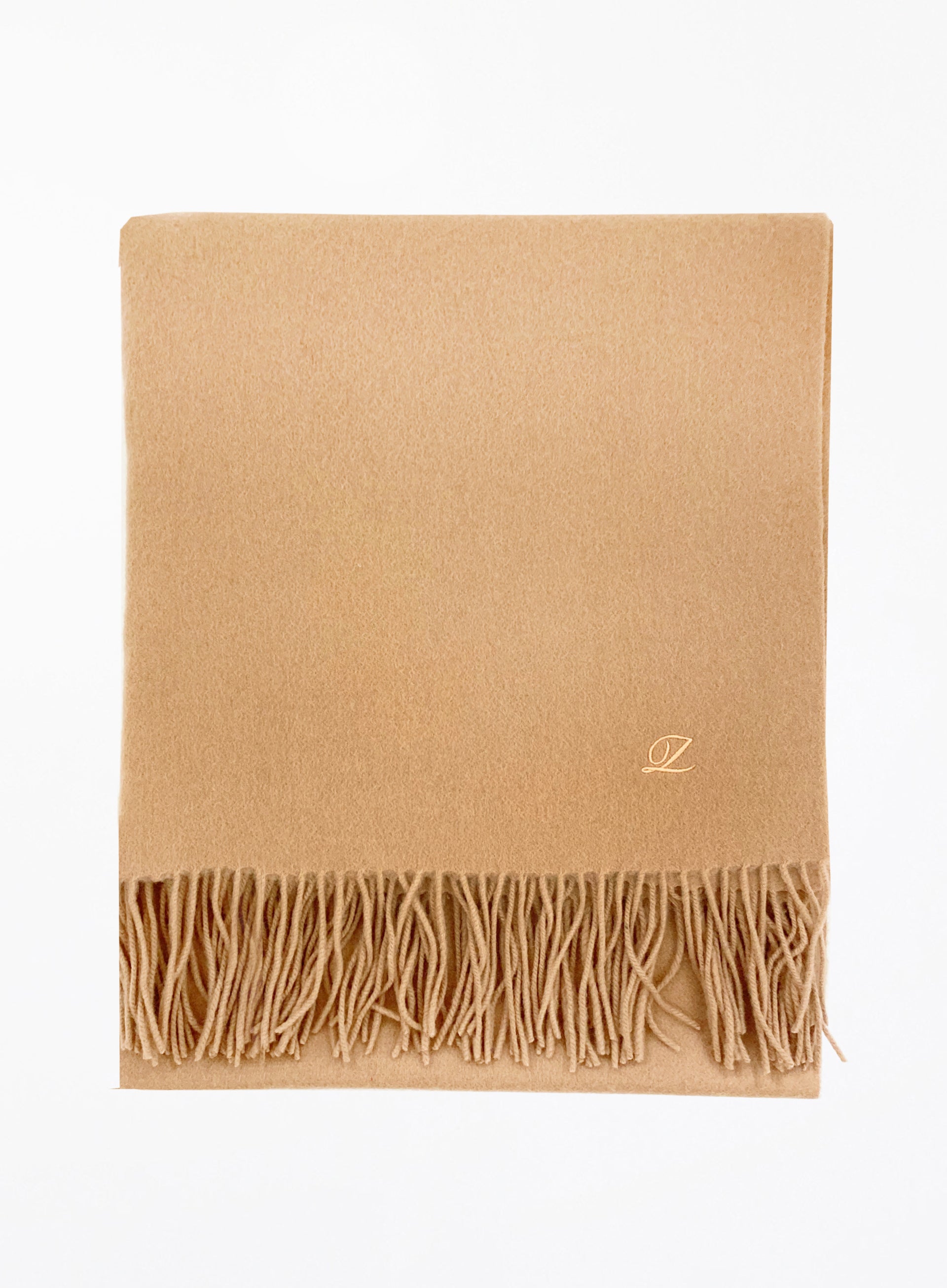 Camel Fringed Cashmere Scarf