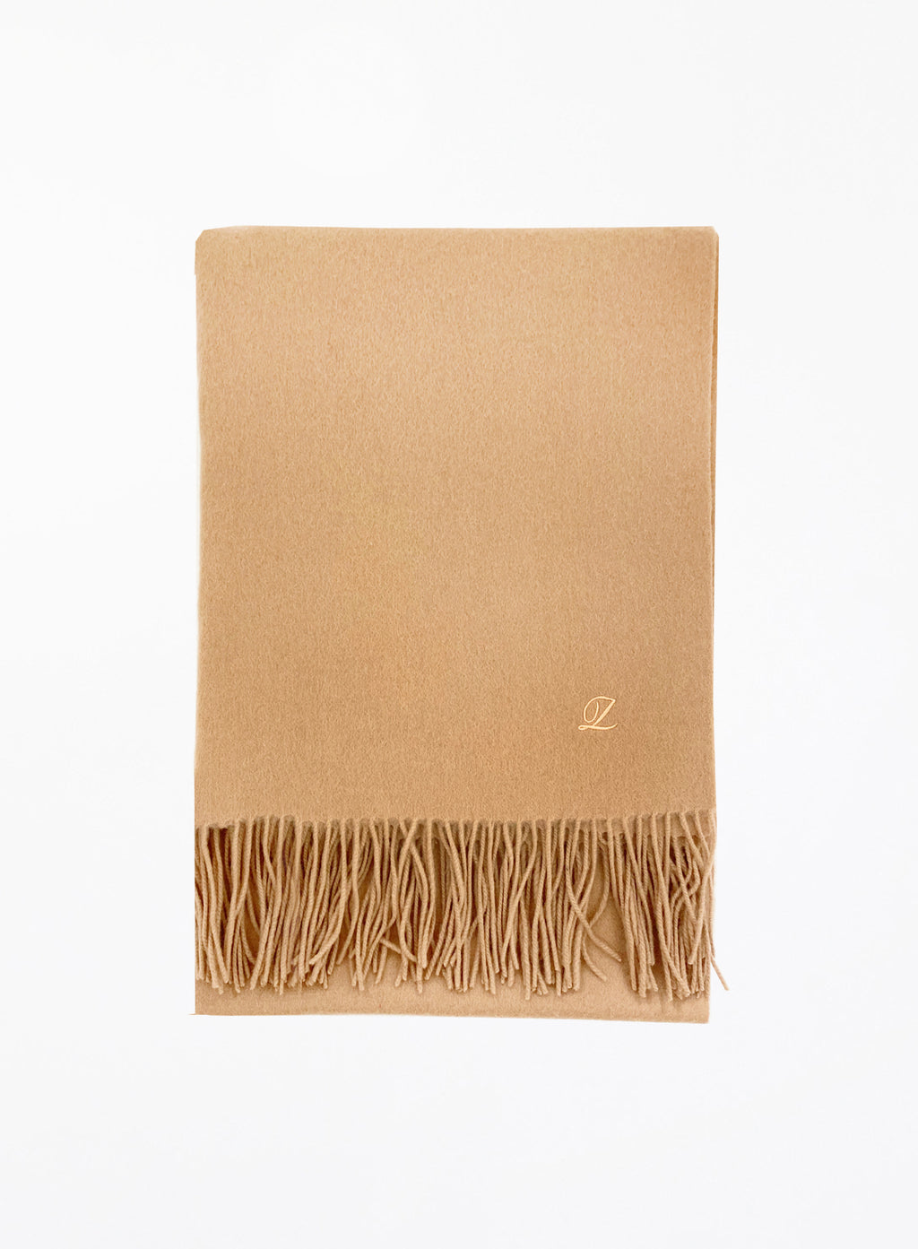 Camel Fringed Cashmere Scarf