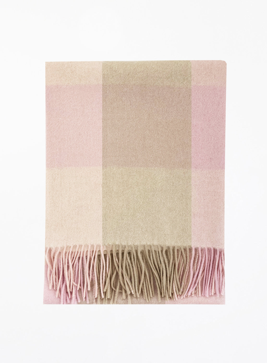 Pink Checked Fringed Cashmere Scarf
