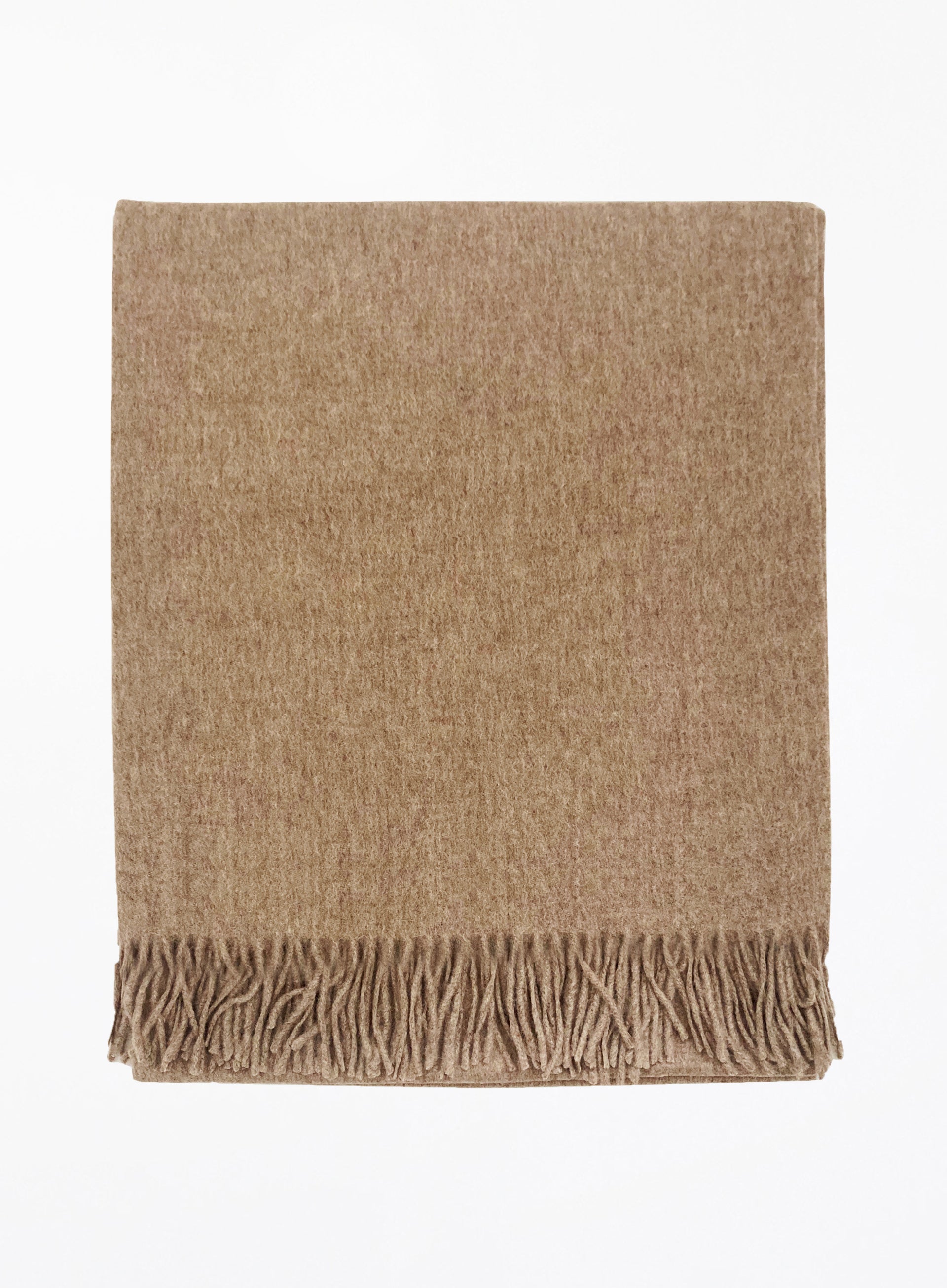 Beige Fringed Wool Lambswool Scarf