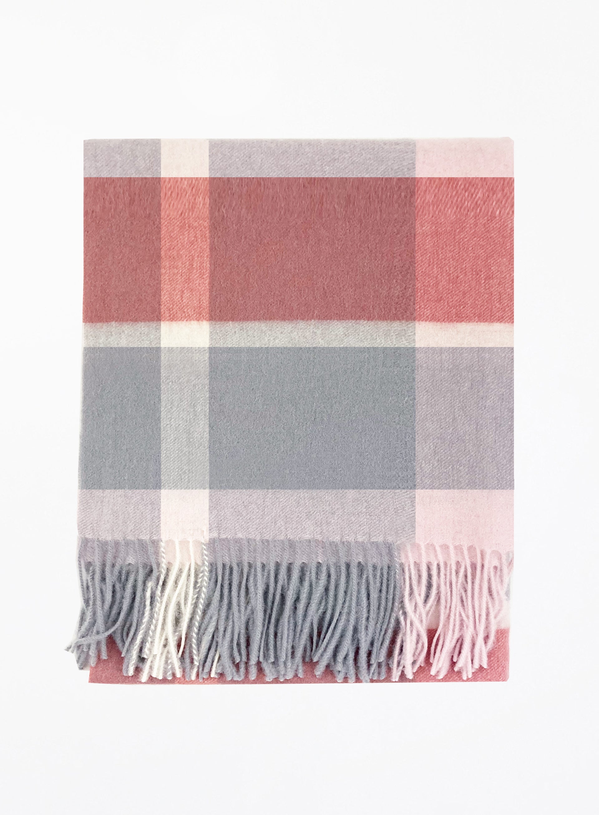 Pink Checked Fringed Wool Scarf